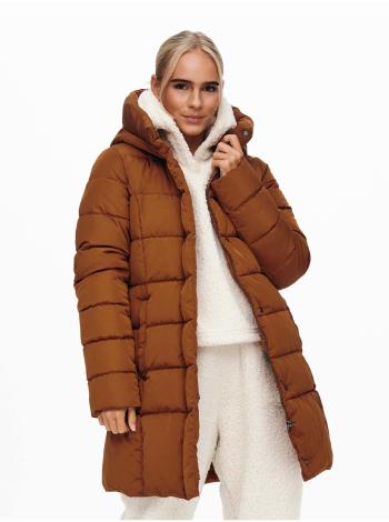 Hnědý dámský prošívaný zimní kabát s kapucí ONLY New Lina