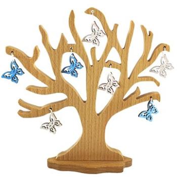 AMADEA Dřevěný 3D strom s barevnými motýlky, masivní dřevo, výška 20 cm (30957-00)