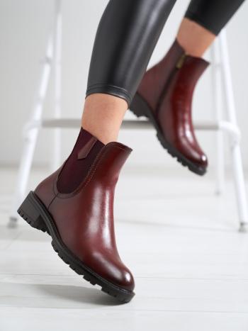 Designové dámské  kotníčkové boty červené na plochém podpatku