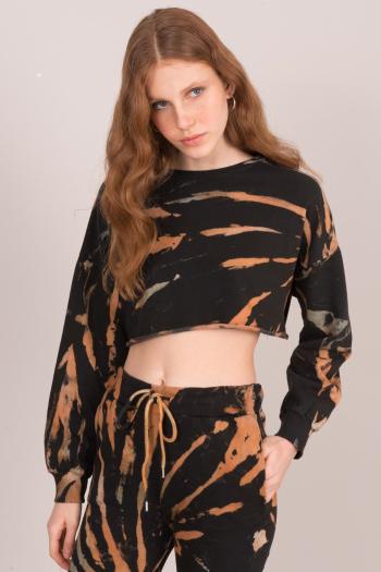 ČERNÁ DÁMSKÁ CROP MIKINA SE VZOREM 15858-BLACK Velikost: XS