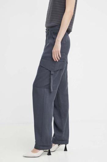 Kalhoty G-Star Raw dámské, šedá barva, kapsáče, high waist, D24598-D521