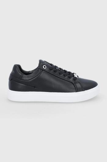 Kožené boty Calvin Klein černá barva, na plochém podpatku