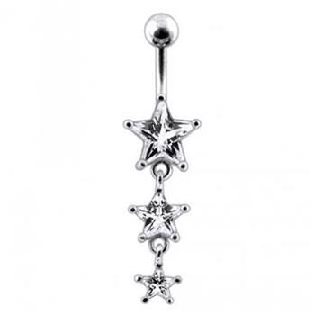 Šperky4U Stříbrný piercing do pupíku - hvězdy - BP01265-C