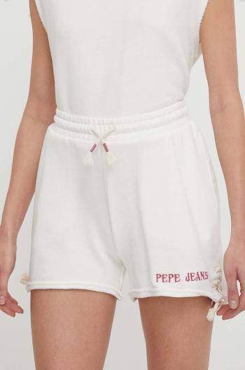 Bavlněné šortky Pepe Jeans KENDALL SHORTS béžová barva, s aplikací, high waist, PL801126