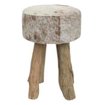 Dřevěná stolička s kulatým koženým sedákem hnědá/bílá I - Ø30*45cm OMKKRRB