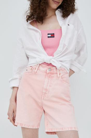 Džínové šortky Tommy Jeans Betsy Bf7002 dámské, růžová barva, hladké, high waist