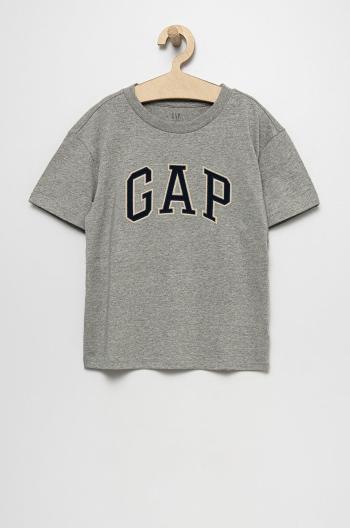 Dětské bavlněné tričko GAP šedá barva, s aplikací