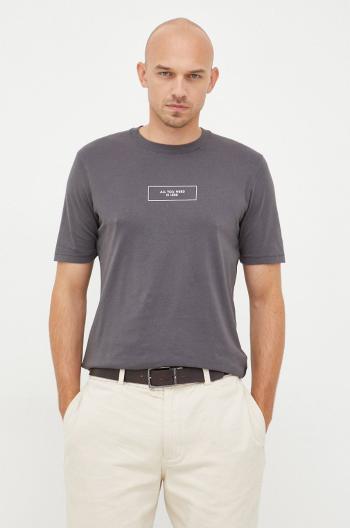 Bavlněné tričko Sisley šedá barva, s potiskem