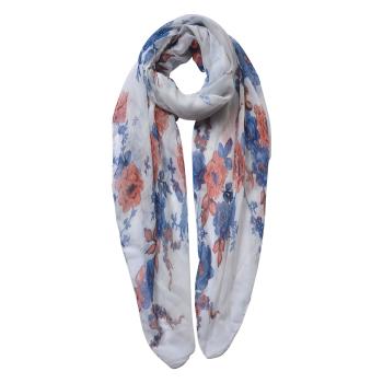 Šedý šátek s modrými květy - 80*180 cm MLSC0439BL