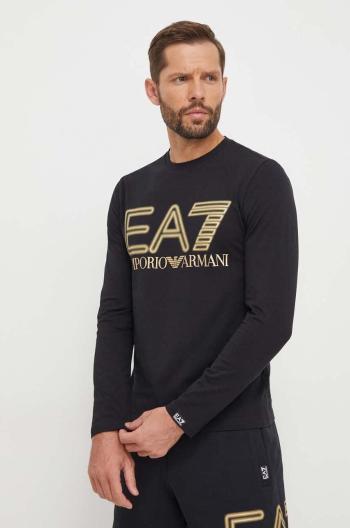 Tričko s dlouhým rukávem EA7 Emporio Armani černá barva, s potiskem