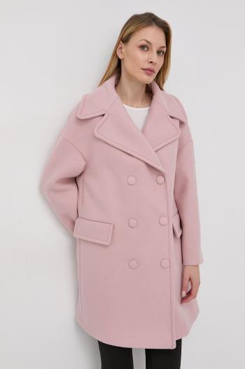 Vlněný kabát Red Valentino růžová barva, přechodný, dvouřadový