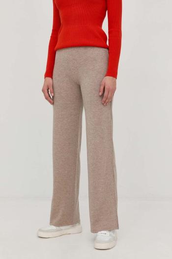 Vlněné kalhoty Beatrice B dámské, béžová barva, jednoduché, high waist