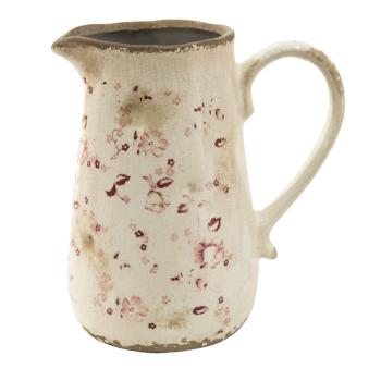 Béžový keramický džbán s jemnými kvítky Flerrié - 16*11*18 cm 6CE1416