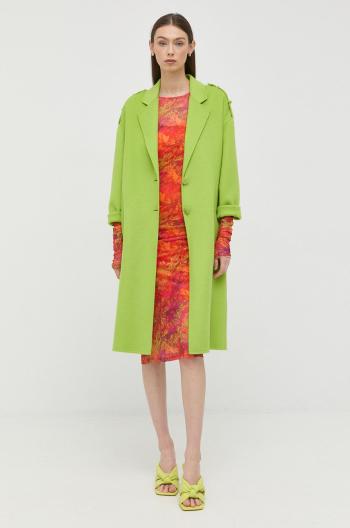 Vlněný kabát Patrizia Pepe zelená barva, přechodný