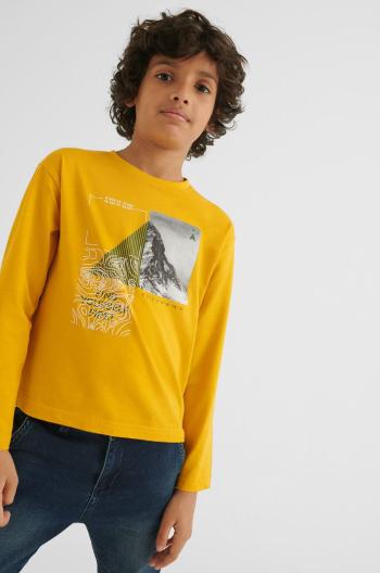 Dětská bavlněná košile s dlouhým rukávem Mayoral žlutá barva, s potiskem