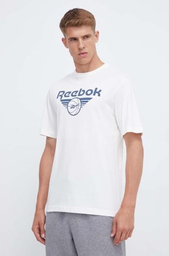 Bavlněné tričko Reebok Classic Basketball béžová barva, s potiskem