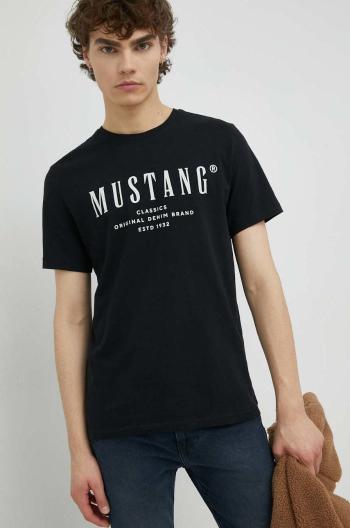 bavlněné tričko Mustang , černá barva, s potiskem