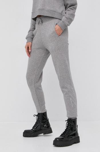 Kalhoty Karl Lagerfeld dámské, šedá barva, s aplikací