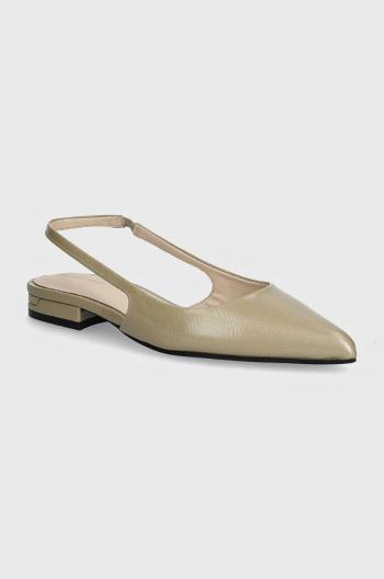 Kožené baleríny Calvin Klein FLAT SLINGBACK PUMP SAFF šedá barva, s odkrytou patou, HW0HW02135