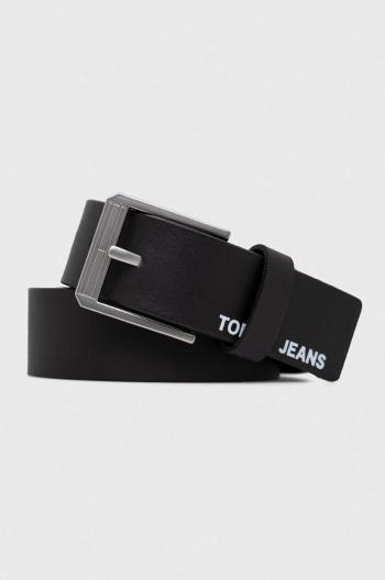 Kožený pásek Tommy Jeans pánský, černá barva