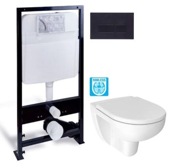 PRIM předstěnový instalační systém s černým tlačítkem  20/0044 + WC JIKA LYRA PLUS RIMLESS + SEDÁTKO DURAPLAST PRIM_20/0026 44 LY1