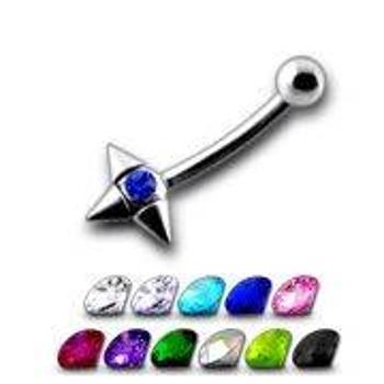 Šperky4U Piercing do obočí s hroty, světle modrý kamínek - OB01123-DG