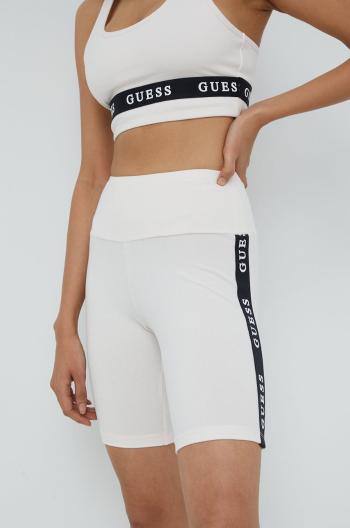 Kraťasy Guess dámské, růžová barva, s potiskem, high waist