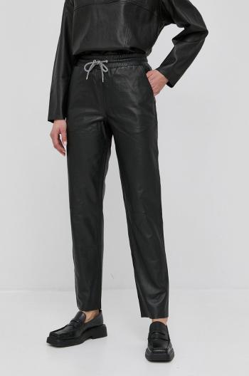 Kožené kalhoty Notes du Nord Tazz dámské, černá barva, jednoduché, high waist