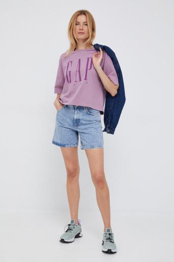 Bavlněné tričko GAP fialová barva