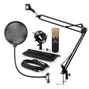 Auna MIC-900BG, USB MIKROFONNÍ SADA V4, ZLATÁ, kondenzátorové mikrofony, POP FILTER, mikrofonní rameno