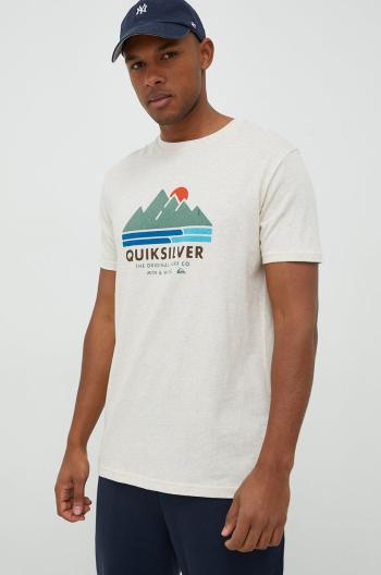 Bavlněné tričko Quiksilver béžová barva