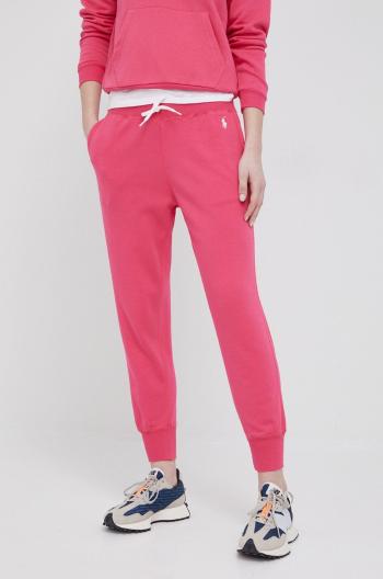 Kalhoty Polo Ralph Lauren dámské, růžová barva, hladké