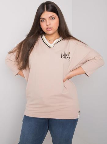 BÉŽOVÉ TRIČKO ALIDA S VÝSTŘIHEM DO V A POTISKEM PARIS RV-BZ-6967.93-BEIGE Velikost: ONE SIZE