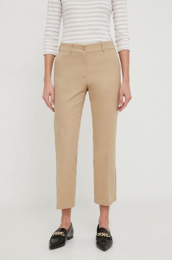 Kalhoty Sisley dámské, béžová barva, jednoduché, medium waist