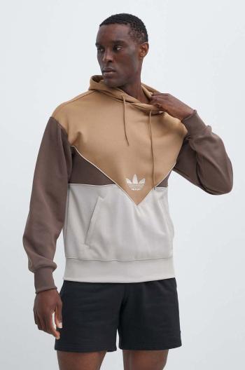 Mikina adidas Originals pánská, hnědá barva, s kapucí, vzorovaná, IU2369