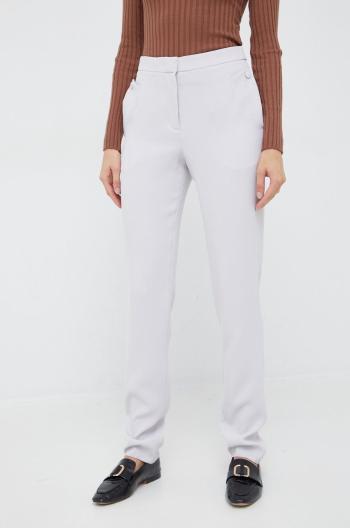 Kalhoty Emporio Armani dámské, šedá barva, jednoduché, high waist