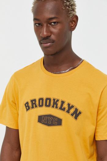 Bavlněné tričko Cross Jeans žlutá barva, s potiskem