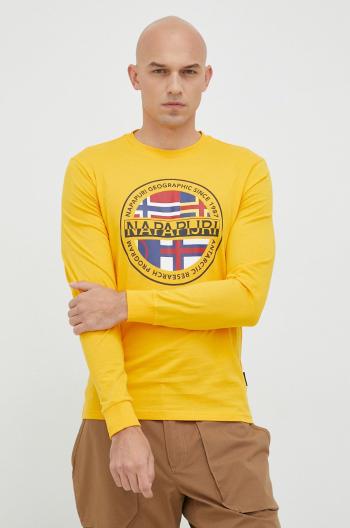 Bavlněné tričko s dlouhým rukávem Napapijri žlutá barva, s potiskem