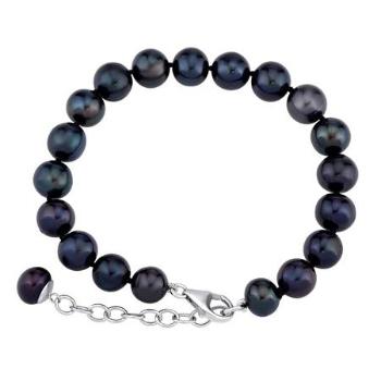 Silvego perlový náramek z přírodních černých perel se stříbrným zapínáním GRPB695B