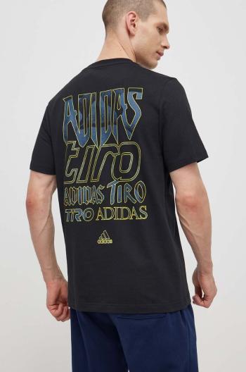 Bavlněné tričko adidas TIRO černá barva, s potiskem, IS2876