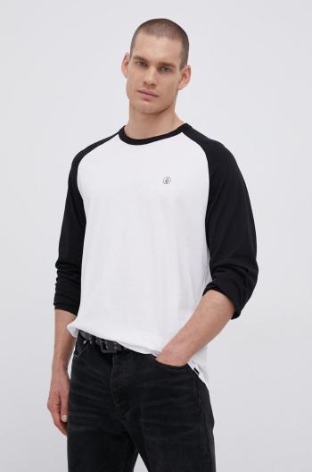 Bavlněné tričko s dlouhým rukávem Volcom bílá barva, s potiskem