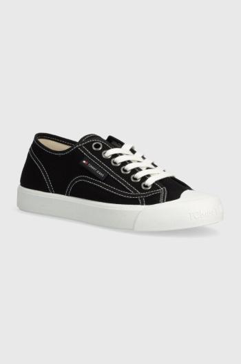 Tenisky Tommy Jeans TJW FOXING SNEAKER CANVAS dámské, černá barva, EN0EN02588