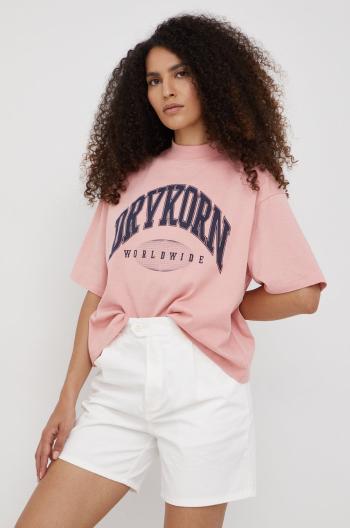 Bavlněné tričko Drykorn růžová barva