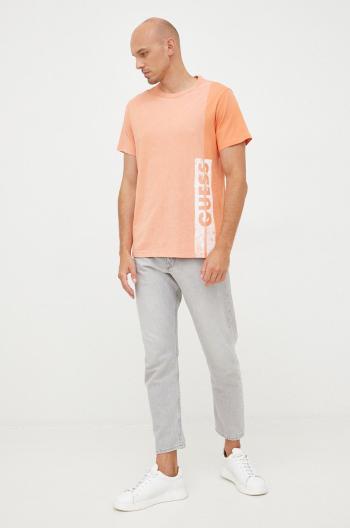 Bavlněné tričko Guess oranžová barva, s potiskem