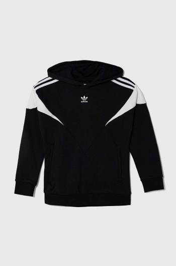 Dětská mikina adidas Originals černá barva, s kapucí, vzorovaná