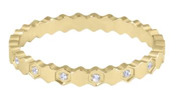 Troli Designový pozlacený prsten z oceli s čirými zirkony Gold 52 mm