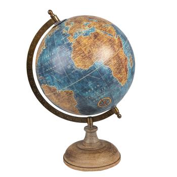 Modrý dekorativní glóbus na dřevěném podstavci Globe  - 22*22*37 cm 64919