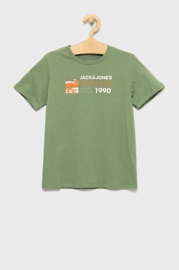 Dětské bavlněné tričko Jack & Jones zelená barva, s potiskem