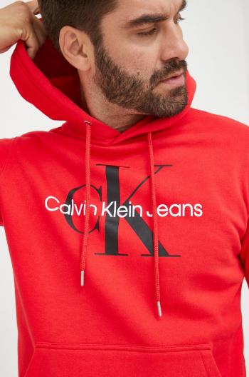 Bavlněná mikina Calvin Klein Jeans pánská, červená barva, s potiskem