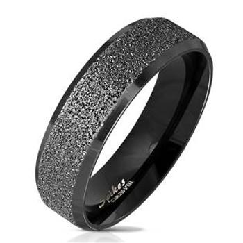 Šperky4U Černý ocelový prsten pískovaný, šíře 6 mm - velikost 70 - OPR0078-70